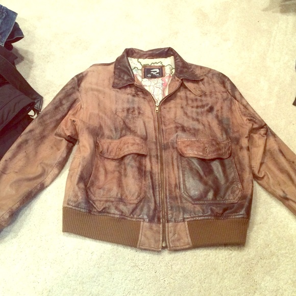 Brown leather bomber jacket. - Picture 1 of 4